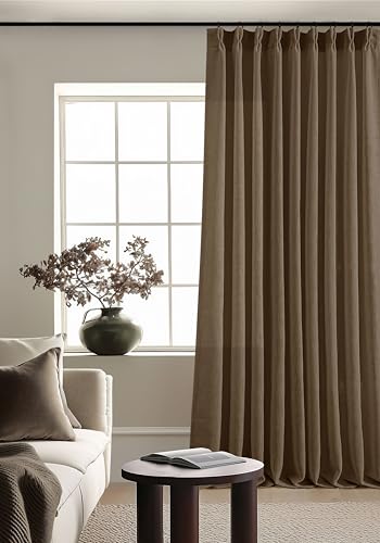Image of Dutch Cocoa Pinch Pleated Linen Curtains 120 Inches Long 60 Width Linen Blend Light Filtering Window Curtains 120 Inch for Living Room Bedroom Patio Pinch Pleat Drapes Hooks Rings 1 Panel 60Wx120L