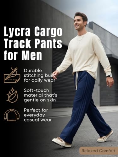 Image of GRECIILOOKS Men Mid Rise Lycra Cargo Track Pants Loose Fit Joggers | Korean Style Travel & Lounge Wear with Pockets