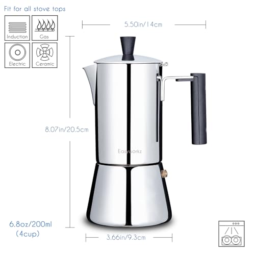 image for Easyworkz Pedro Stovetop Espresso Maker 4Cup 200ml Stainless Steel Ita