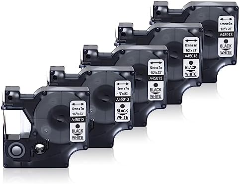 5 x Ruban pour Étiqueteuse Compatible pour Dymo 12mm x 7m 45013