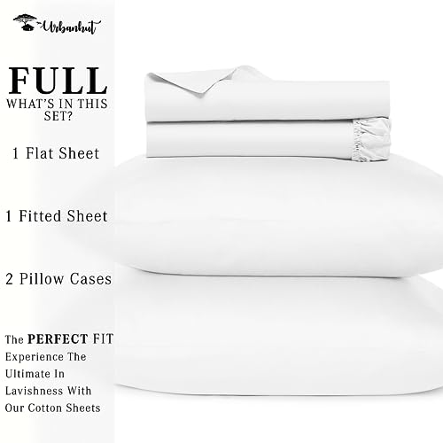 URBANHUT 800 Thread Count Egyptian Cotton Sheets Full Size, Long Staple Sheets Set for Full Size Bedding, 4 Pc Bed Sheet Sets, Luxury Hotel Sateen Sheets Fits 16" Deep Pocket - White