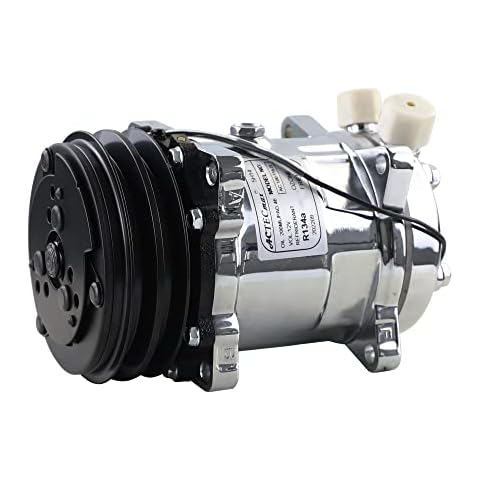 ACTECmax Universal A/C Compressor with Black 2PK Clutch SD 508 5H14 R134A Chrome Compressor Cover