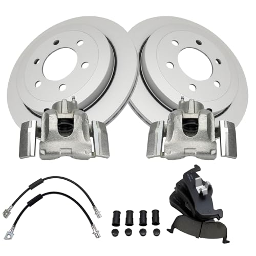 Image of TRQ Rear Brake Pad & Rotor Kit Ceramic Premium G-Coated Compatible with 2007-2017 Ford Expedition Lincoln Navigator