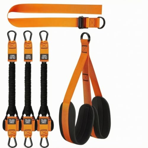 Image of Resistance Band Training System Long Resistance Band System with Storage Bag Snap-Resistant Pull up Assistance Bands for Travel Orange 225LB