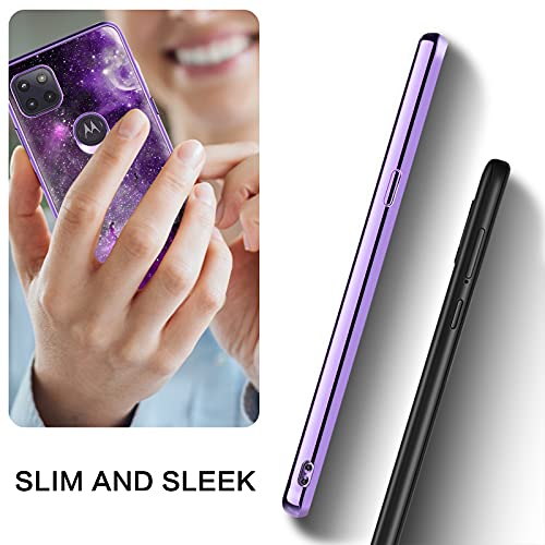 Bentoben Compatible With Moto One 5G Ace Case (2021)/Moto G 5G, Slim Glow In The Dark Shockproof Hybrid Bumper Drop Protective Girls Phone Cover For Motorola Moto One 5G Ace 6.7", Purple Nebula #TOP4