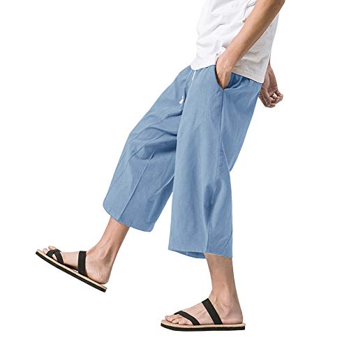 Magnivit Men's Baggy Shorts Linen Yoga Capris Wide Leg Baggy Harem Pants Sky Blue 30 #TOP2