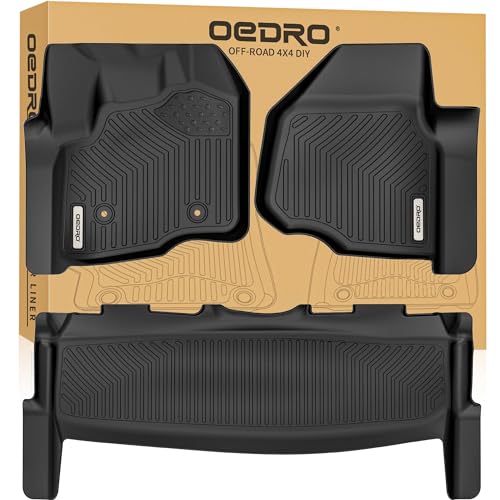 Image of OEDRO Floor Mats Compatible with 2012-2016 Ford F-250 /F-350 /F-450 SuperCrew /Crew Cab, Custom Fit Front & 2nd Seat 2 Row Liner Set - Black TPE All-Weather Guard