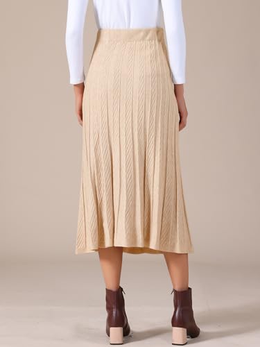 Allegra K Women's Sweater Skirts High Waist Pleated Casual A Line Knit Midi Skirt4