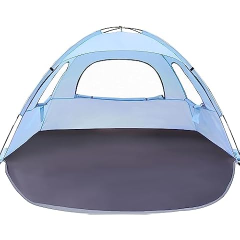 WhiteFang Beach Tent Anti-UV Portable Sun Shade Shelter for 3 Person, Extendable Floor with 3 Ventilating Mesh Windows Plus Carrying Bag, Stakes and Guy Lines (Sierra Blue) Cover