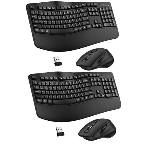 Wireless Keyboard and Mouse Combo, 2.4G Ergonomic Wave Keys(2 Pack)