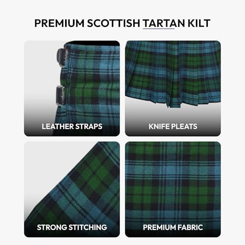 Image of 8 Yard Mens Kilt - Authentic Tartan Kilt for Men Highland Outfit for Weddings & Traditional Scottish Wear