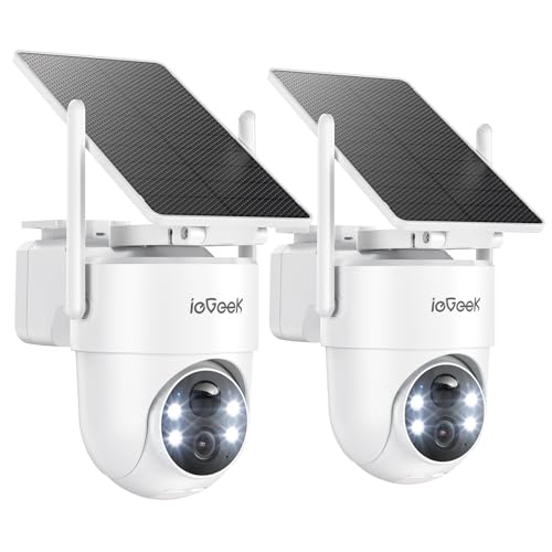 ieGeek 2 K/3 MP Câmara de vigilância Wi-Fi exterior solar, painel solar removível, 360 ° PTZ, câmara de vigilância sem cabos, deteção humana, alerta de perigo, visão noturna cor, (2 peças)