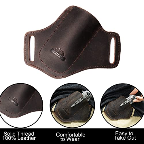 Topstache Handmade Leather Pocket Knife Sheath For Belt,Edc Belt Folding Knife Sheath For Man,Cross Draw Right Side Carry Open Top Knife Sheath For 5 Inch Folding Knife,Darkbrown #TOP2
