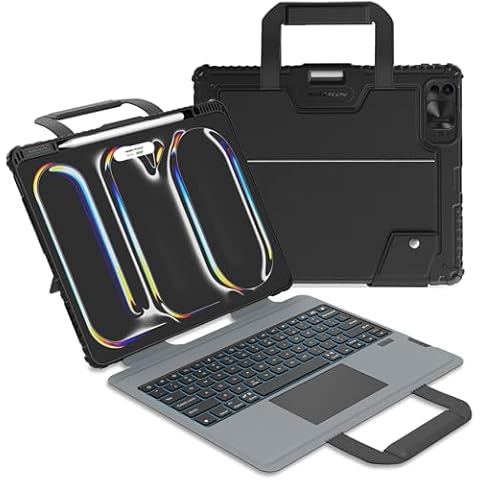 Nillkin Carry Go Keyboard Case for iPad Pro 13 inch (M4) 2024 with Handle, Rugged Case with Detachable Keyboard for iPad Pro 13, Magic Trackpad, 7 Colors Backlit, Camera Cover, Black Cover