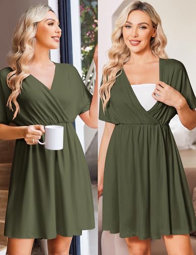 Image of Ekouaer 3 in 1 Labor and Delivery Gown for Hospital Short Sleeve Maternity Nursing Dress Nightgown Postpartum Sleepwear