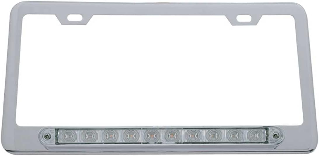 United Pacific 39757 Chrome License Plate Frame with 10 LED 9” Light Bar -Amber LED/Clear Lens, Fits Standard 6” x 12” U.S. and Canadian License Plates - One Unit