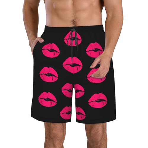 Red Pink Checkered Men's Beach Shorts Quick Dry Swim Short Casual Swim Trunks Board Shorts with Pockets