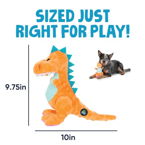 Image of goDog Dinos T-Rex Squeaky Plush Dog Toy with Chew Guard Technology, Durable Fabric & Squeaker for Active Play, Orange, Medium