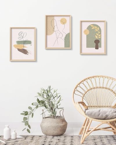 Art mural en toile lignes abstraites lianyibo triptyque visage et plante 60x90cm avec cadre - 3