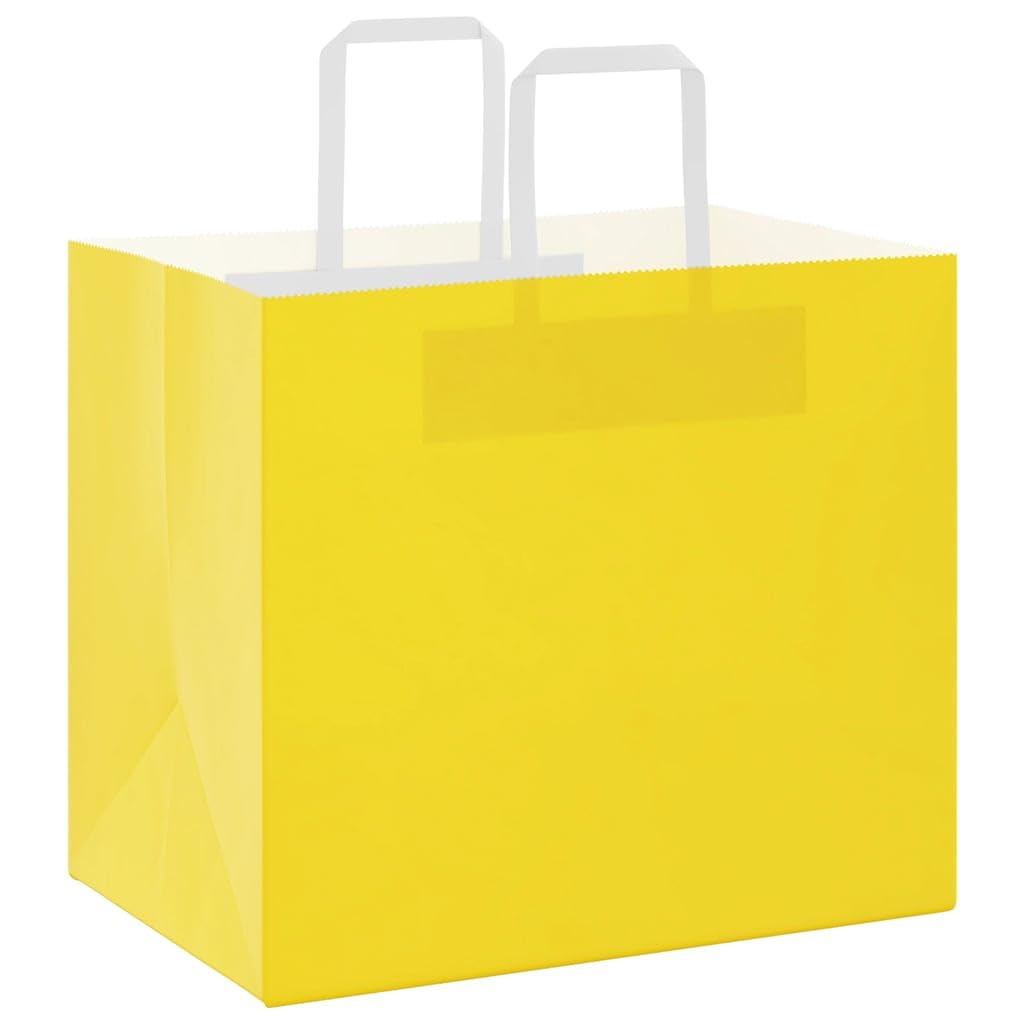 250 Stück gelbe Kraftpapiertüten mit Seilgriffen, 32 x 22 x 28 cm, nachhaltige und recycelbare Geschenktüten für Partys, Einkäufe und Verpackungen
