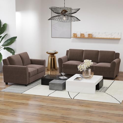 Bonzy Home 80.7\" Couch for Living Room, 3 Seater Brown Sofa Couch, Modern Design with Thick Cushion - Thumbnail 6
