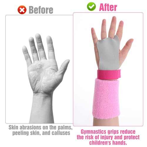 MBAIYO 2 Gymnastics Grips Wristbands Sets, Pink Gymnastic Hand Grips with Wrist Support for Kids Youth Palm Protection for Gymnastic Bars, Pull Up Workout & Exercise - Thumbnail 3