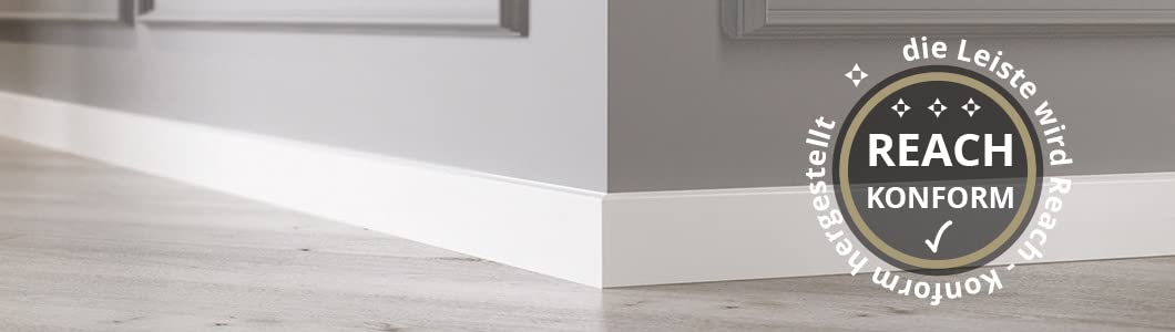 DQ-PP Zócalos de PVC blanco 8,8 m (4 x 2,2) | zócalos de PVC espumado | zócalos | venta por metros | salón | decoración | plástico