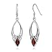 925 Sterling Silver Open Celtic Knot Symbol Red Garnet Gemstone Marquise Dangle Hook Earrings 1.5