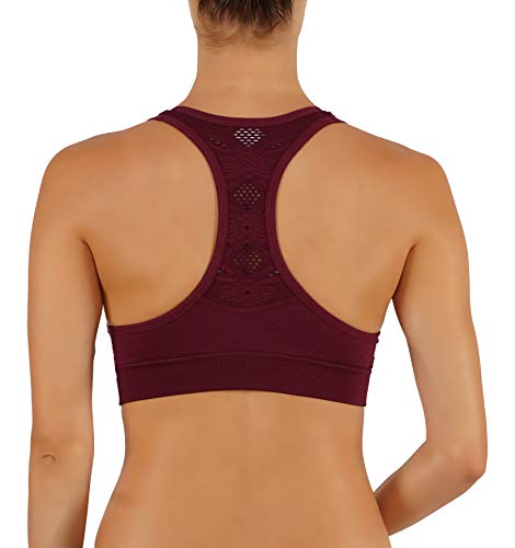 Roughriver Women's Yoga Crop Top Sports Bra With Not Removable Adding Volume Pads Breathable Race Back (S 30-32 Cup B/C, Rrct400-Bur) #TOP4