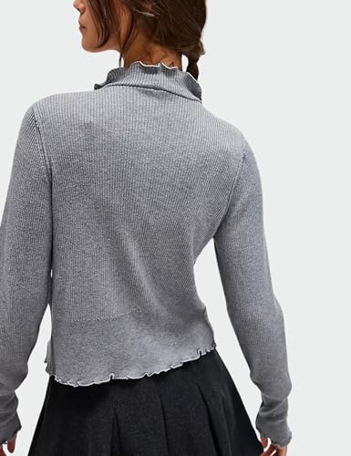 Image of InterNos Womens Slim Fit Cardigan Sweater Ruffle Collar Button Down Cardigans Sexy Solid Open Front Knit Top