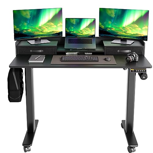 Claiks Standing Desk with Drawers, Stand Up Electric Standing Desk Adjustable Height with Storage Shelf and Splice Board, 55 Inch, Black