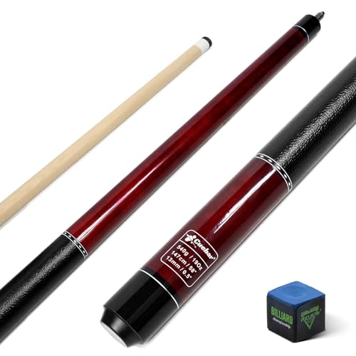 CUEBAR Red 19oz Pool Cue for Adults - 58-Inch 2-Piece Maple Billiard Stick with 13mm Tip & Imitation Leather Grip - Balanced Weight for Smooth 8-Ball & 9-Ball Play