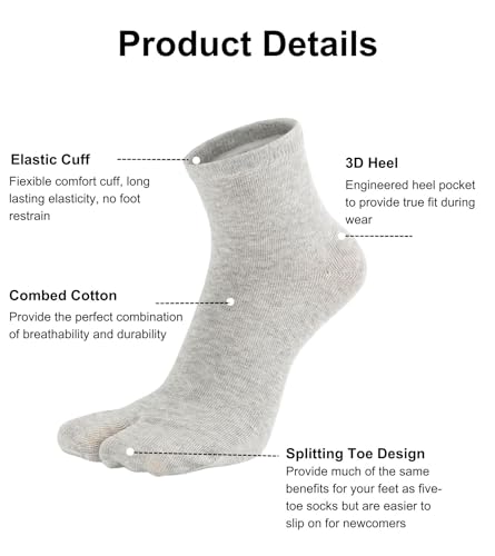 Image of Women's Solid 2 Toe Flip Flop Tabi Socks Geta Ankle Cotton 5 /6 Pairs