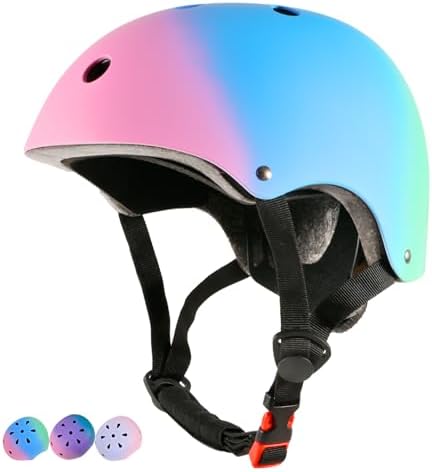 LOKJIJI Verstellbarer Kinder Fahrradhelm Skaterhelm für Mädchen Jungen Jugend, Farbe Farbverlauf Kinder Schutzhelme für Multi-Sportarten Fahrrad Skateboard Skaten
