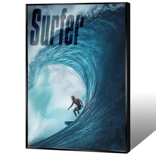 ECUASMR Poster da surf vintage, arte costiera per casa sulla spiaggia, decorazione estiva retrò, stampa estetica da parete per casa e appartamento, 61 x 91 cm, con cornice nera