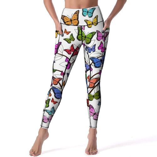 Legging femmes arbre à papillons taille haute pantalon yoga fitness S