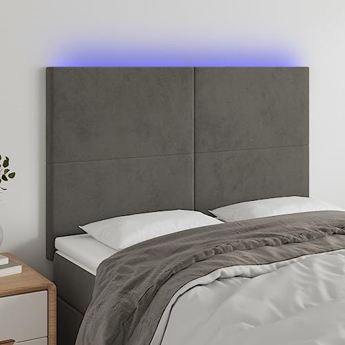 Brokky Cabecero con Luces LED cabeceros de Cama cabeceiras de Cama Terciopelo Gris Oscuro 144x5x118/128 cm