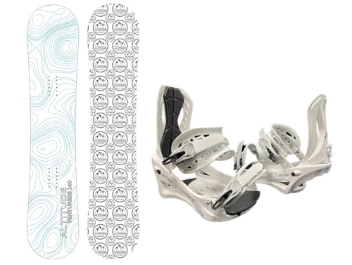 Altitude Women's VENTURESS Snowboard Package with Rider S/M BINDINGS (White) Sizes: 6.5-9 (White/Teal, 150CM)