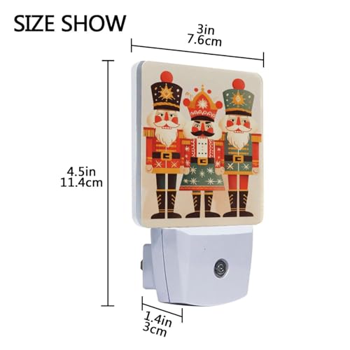 Image of Nutcrackers Christmas Night Lights 2 Pack Plug-in Wall Led Nightlight Auto Dusk-to-Dawn Sensor Lamps for Bedroom Kitchen Bathroom
