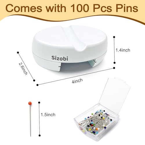 Image of Sizobi Magnetic Pin Cushions for Sewing with 100Pcs Ball Head Straight Pins | Magnetic Pin Holder, Sewing Supplies, Needle Magnetic Quilting Pins Holder Organizer, Bobby Pins Holder, White
