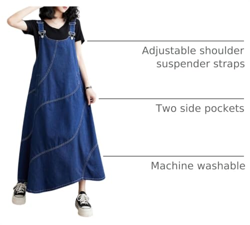 Image of chouyatou Women's Sleeveless Denim Overall Dress Loose Baggy Jumper Maxi Jean Dress