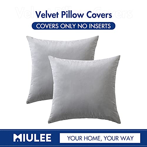 Image of MIULEE Pack of 2, Velvet Soft Solid Decorative Square Throw Pillow Covers Set Cushion Cases Pillowcases for Sofa Bedroom 14x14 Inch Greyish White