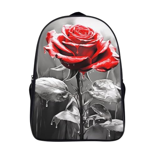 Mochila escolar rosa con estampado floral impermeable de lienzo 40x28x16 cm para estudiantes