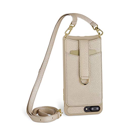 Vaultskin VICTORIA Crossbody iPhone Leather Wallet Case, Fashionable Bumper for Cards and Cash - Holds up to 8 Cards (iPhone 7 Plus / 8 Plus, Champagne, Leather Strap)