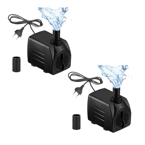 2 mini pompe dell'acqua (600 l/h, 10 W), pompa per acquario ultra silenziosa con hub alto, pompa per fontana con cavo di alimentazione da 1,5 m, 2 ugelli per acquari, stagni, fontane, statue