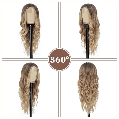 DKDDSSS Long Ombre Blonde Wig for Women, 25 Inch Natural Wavy Daily Hair, Long Wavy Ombre Brown to Blonde Wigs for Women Synthetic Hair Heat Resistant Ombre Wig for Daily Party Cosplay Use - Image 5
