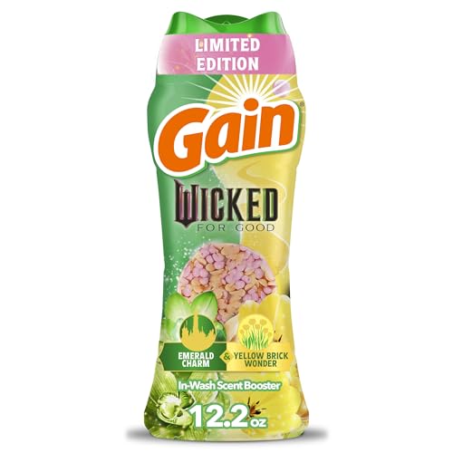 Gain In-Wash Laundry Scent Booster Wicked: For Good Limited Edition Emerald Charm + Yellow Brick Wonder 12.2 oz Fresh Extender + Odor Protection Laundry Beads