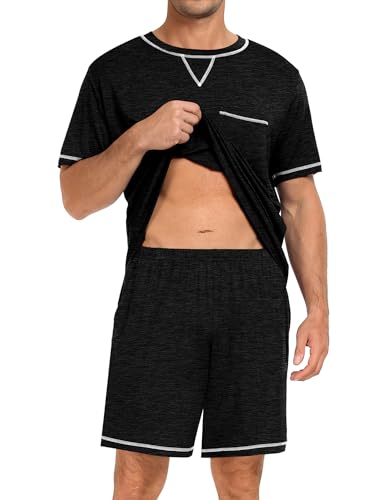 Image of SWOMOG Mens Pajamas Set Summer Sleepwear Short Sleeve Pjs Set Soft 2 Piece Lounge Set Comfy Loungewear with Pockets