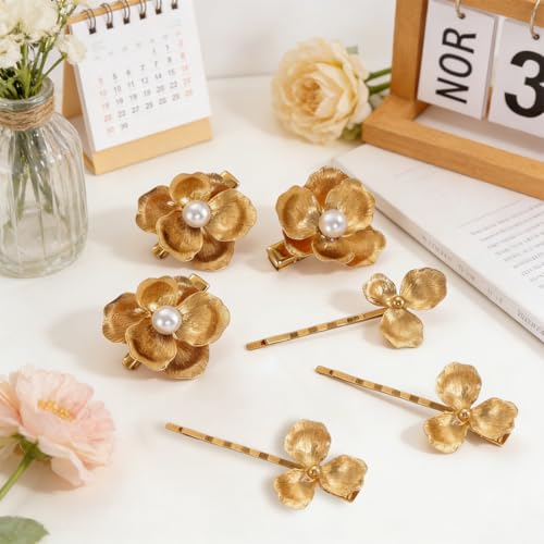 6 Pinzas para Cabello Flor Dorada para Mujer miniatura 2