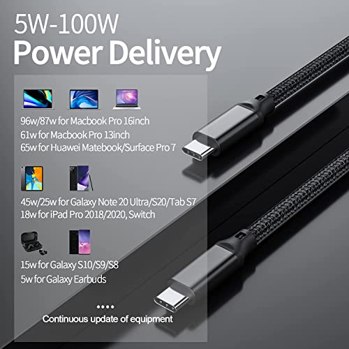 Usb C To Usb C Cable, 3.2 Gen 2 Usb-C Cable 10Ft - 4K Uhd 20Gbps Usb C Cable 100W Pd Fast Charging Cable For Thunderbolt 3, Oculus Quest, Macbook Pro, Ipad Pro, Galaxy S20, Nylon Braided, Black. #TOP5